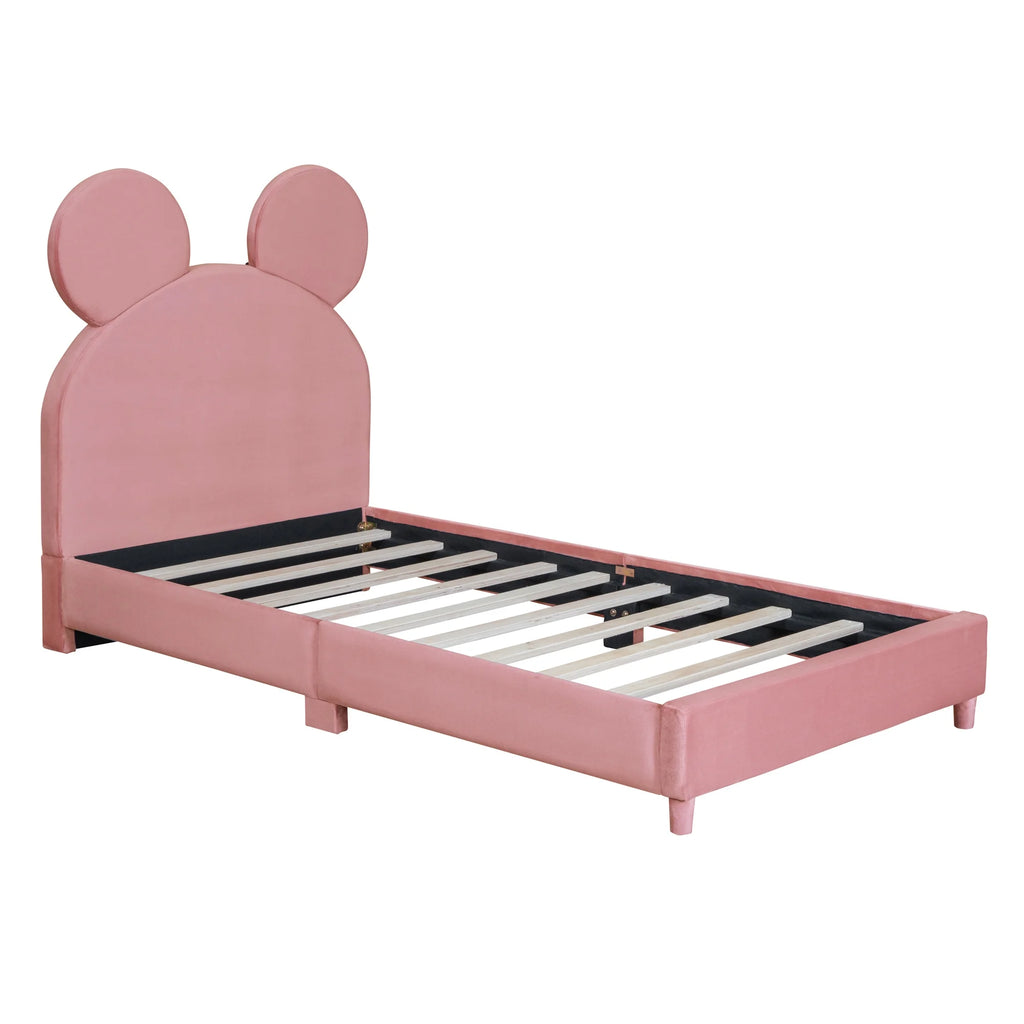 Pink Twin Size Upholstered Platform Bed Frame with Wood Slat Support K158034