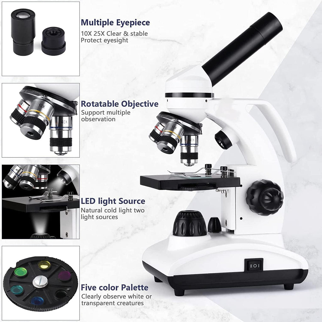 Cordless Biological Compound Monocular Microscope with Slides Set and Phone Adapter C313