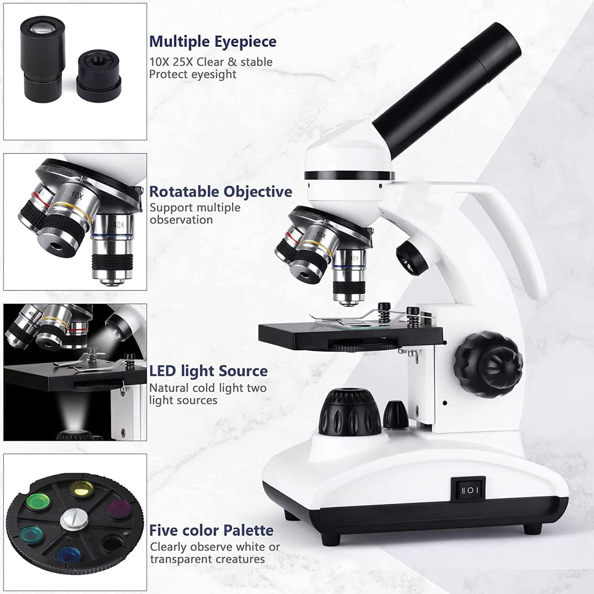 Cordless Biological Compound Monocular Microscope with Slides Set and Phone Adapter C313