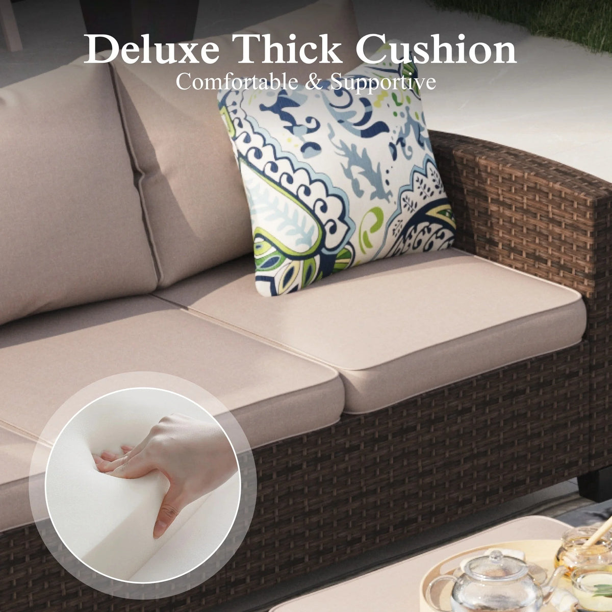 8 Pieces Wicker Patio Furniture Set with Fire Pit Table G604424