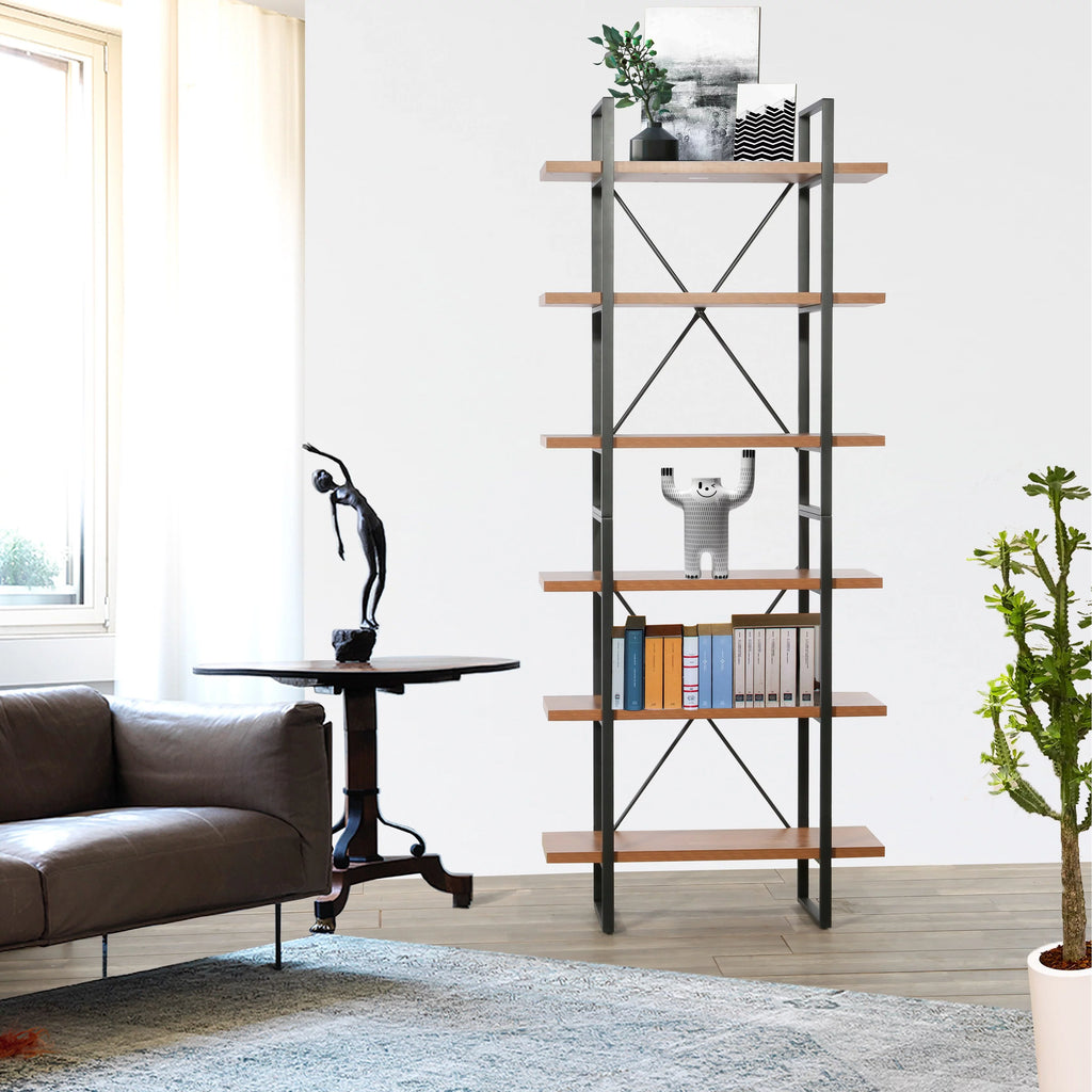 Walnut Wood and Metal Display Bookcase B555