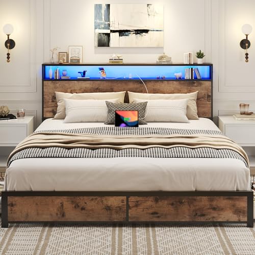 Queen Metal Platform Bed Frame with Storage Headboard and 4 Drawers G537461