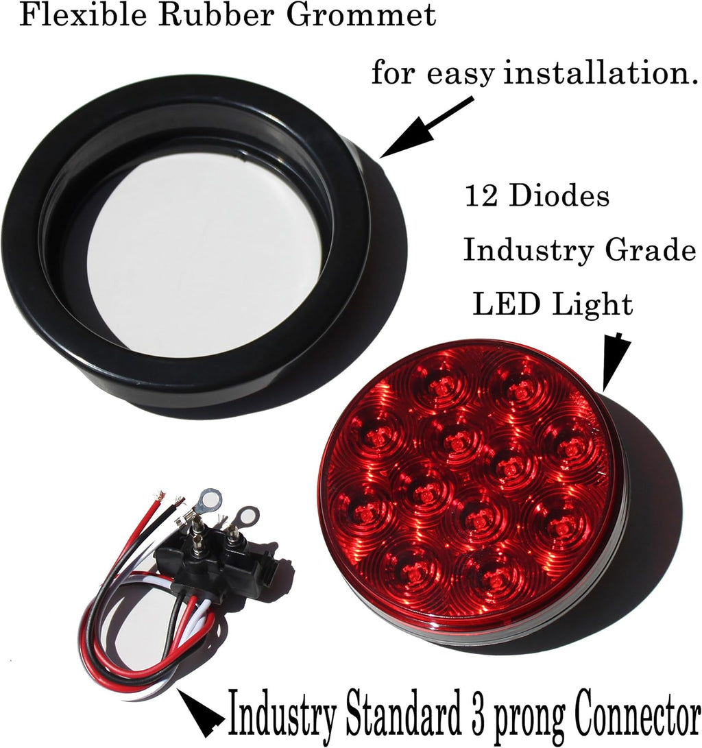 4" Round LED Stop Turn Tail Light with Grommet Plug H896