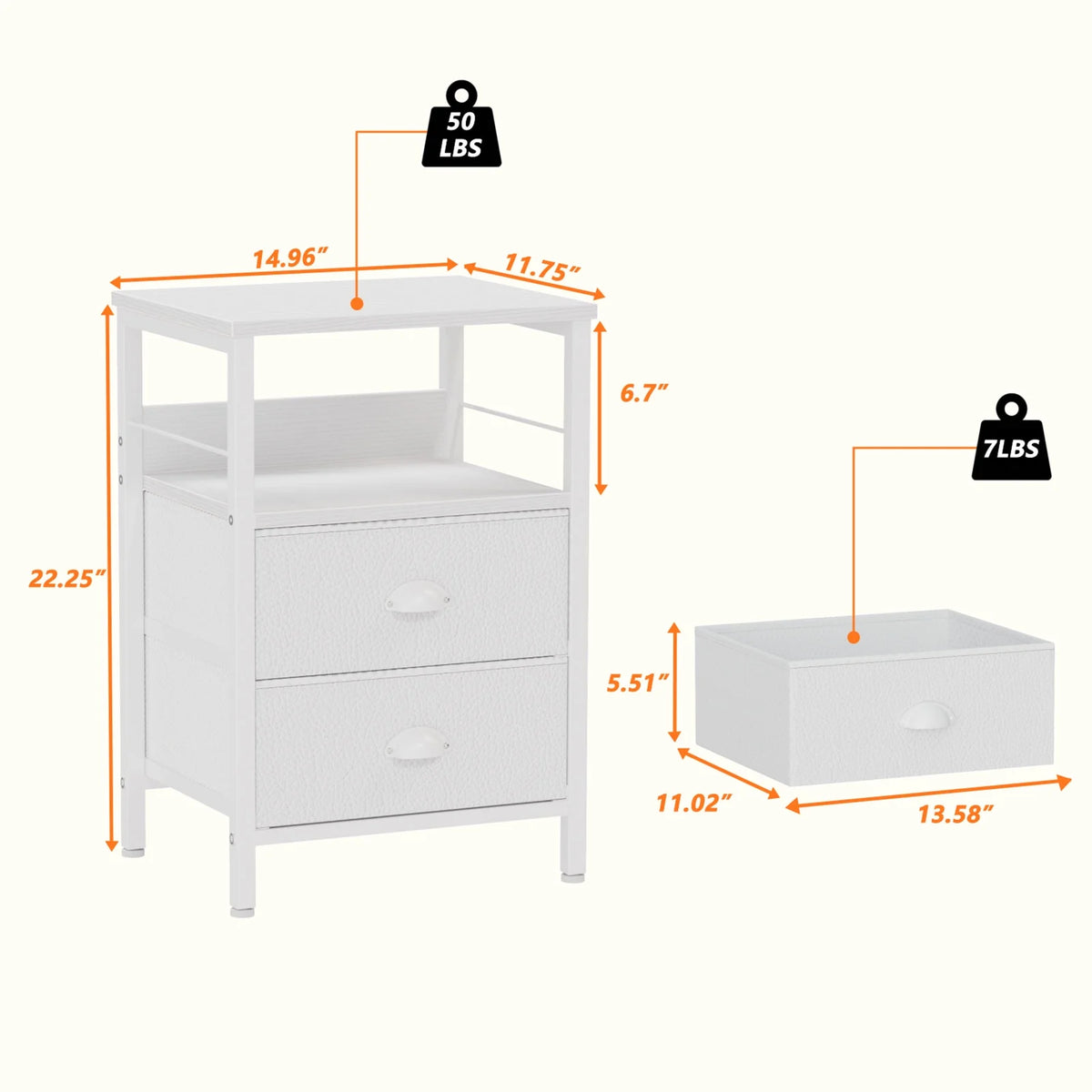 Set of 2 Nightstands with Charging Station and 2 Fabric Drawers I992