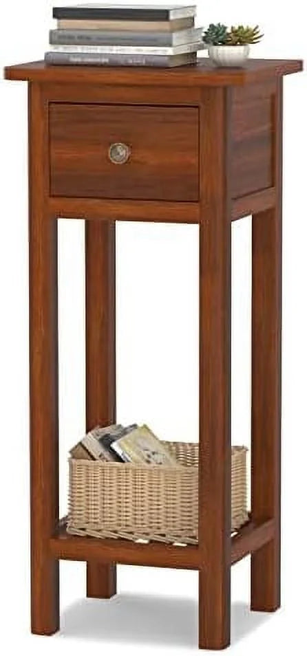 31 Inch Grey Acacia Wood End Table with Drawer D358