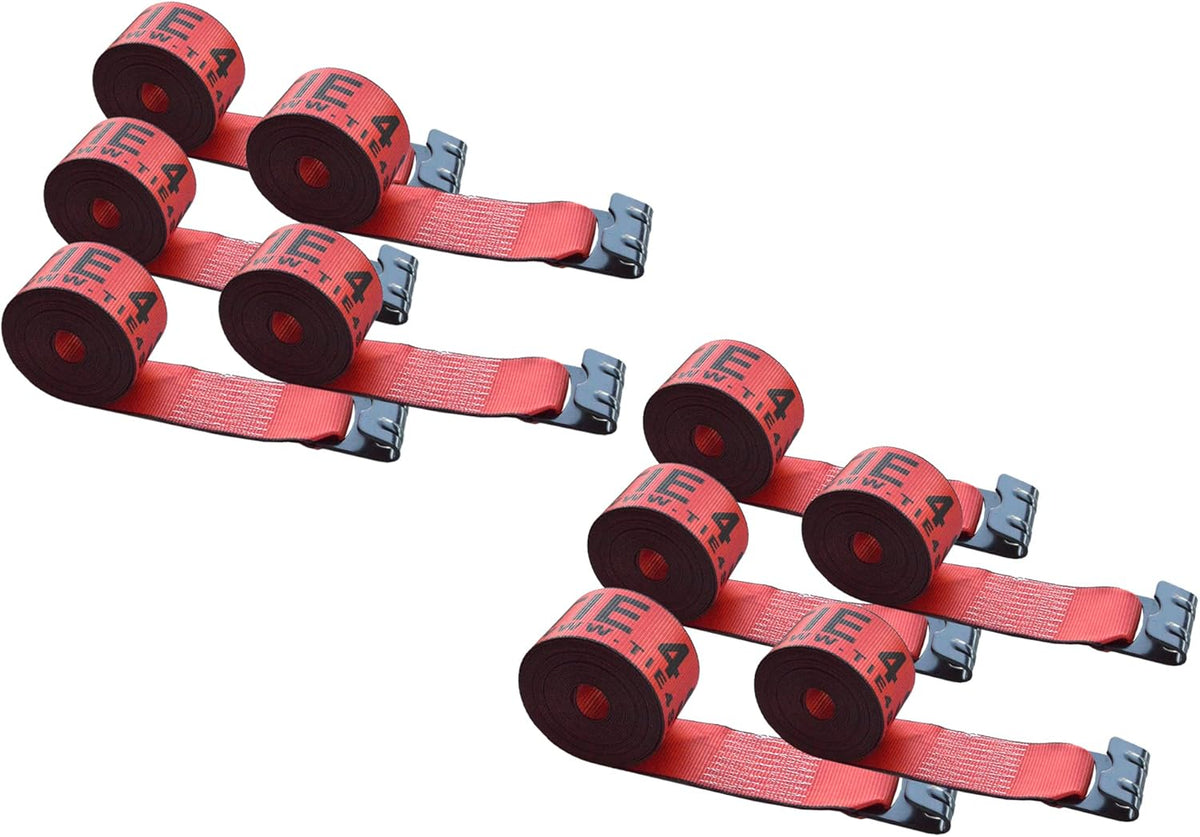 10 Red Heavy Duty Tie Down Straps with Flat Hooks W42464