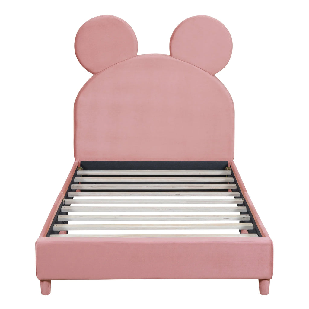 Pink Twin Size Upholstered Platform Bed Frame with Wood Slat Support K158034