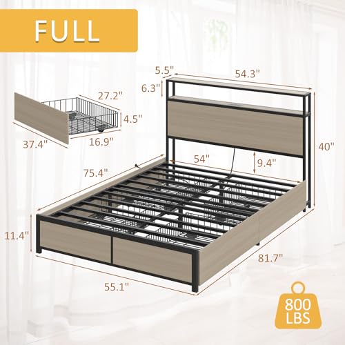 Queen Metal Platform Bed Frame with Storage Headboard and 4 Drawers G537461