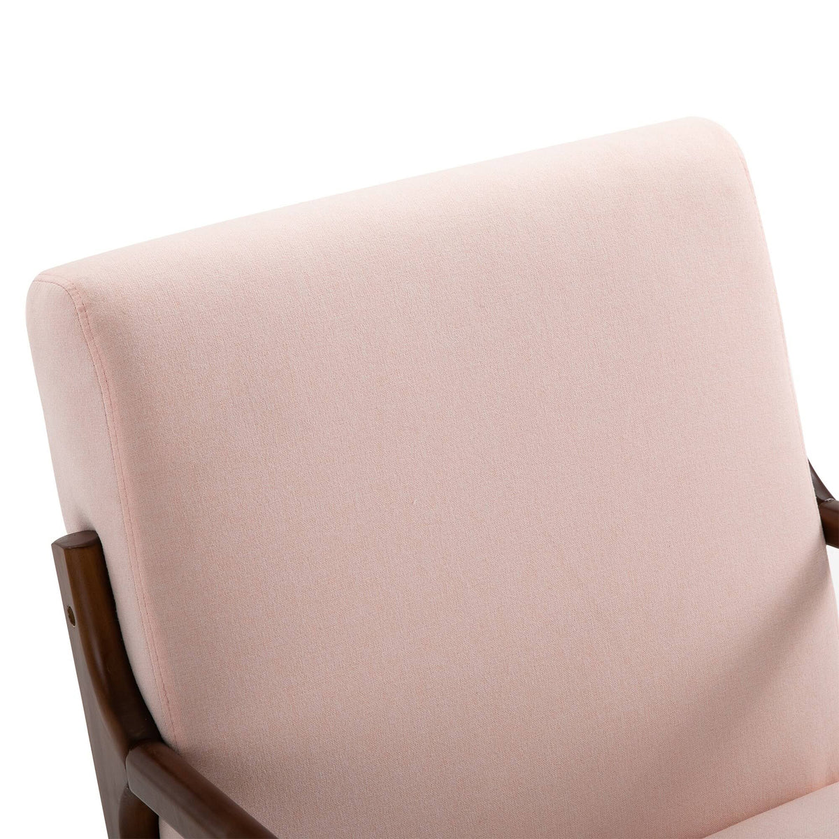 Grey Upholstered Rocking Armchair with Wood Base and Linen Fabric J244548