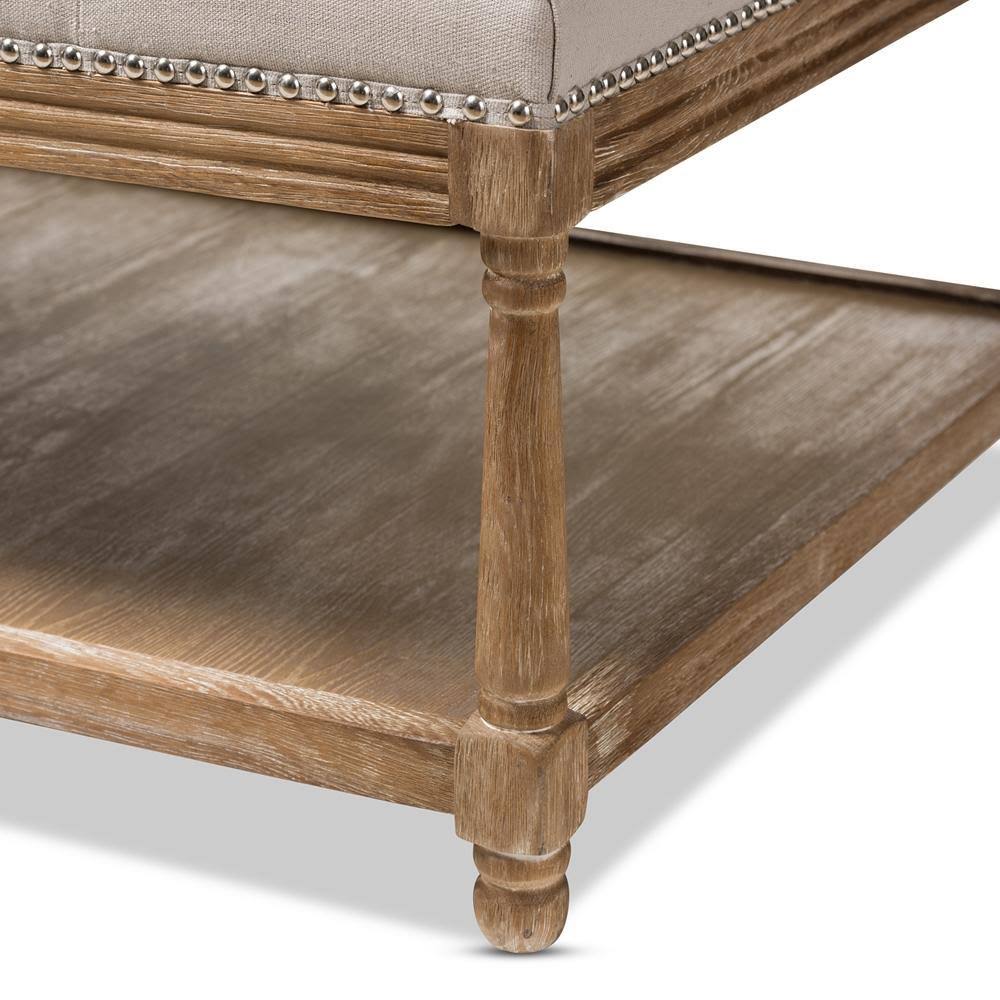 Beige Linen Rectangular Coffee Table Ottoman T8560