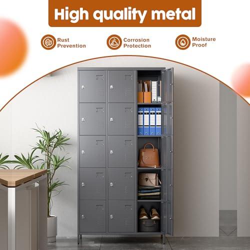 6 Door Metal Storage Locker with 18 Hooks, Black & Dark Grey F918308