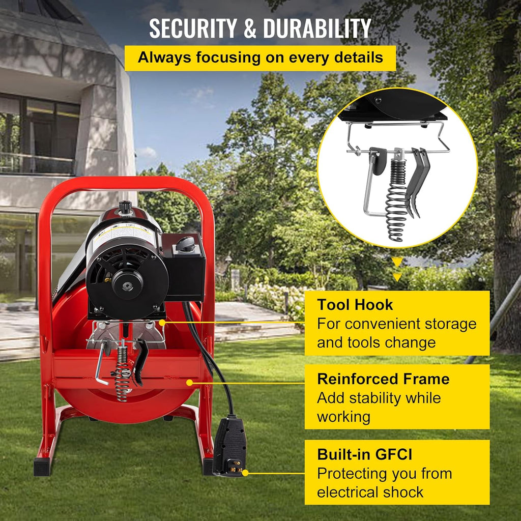 75Ft x 1/2Inch 370W Electric Drain Auger Cleaner with 8 Cutters B862113