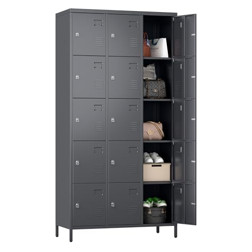 6 Door Metal Storage Locker with 18 Hooks, Black & Dark Grey F918308