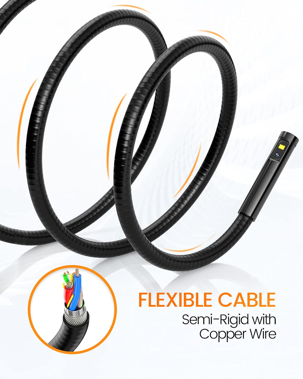 Dual Lens Inspection Camera with Light, 5 IPS Screen, 16.4ft Flexible Probe, 1080p P562