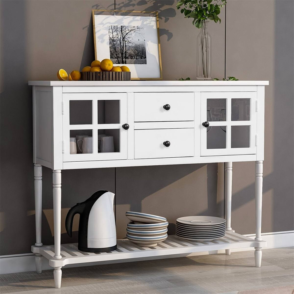 White Farmhouse Console Table with Glass Storage Cabinet L84294