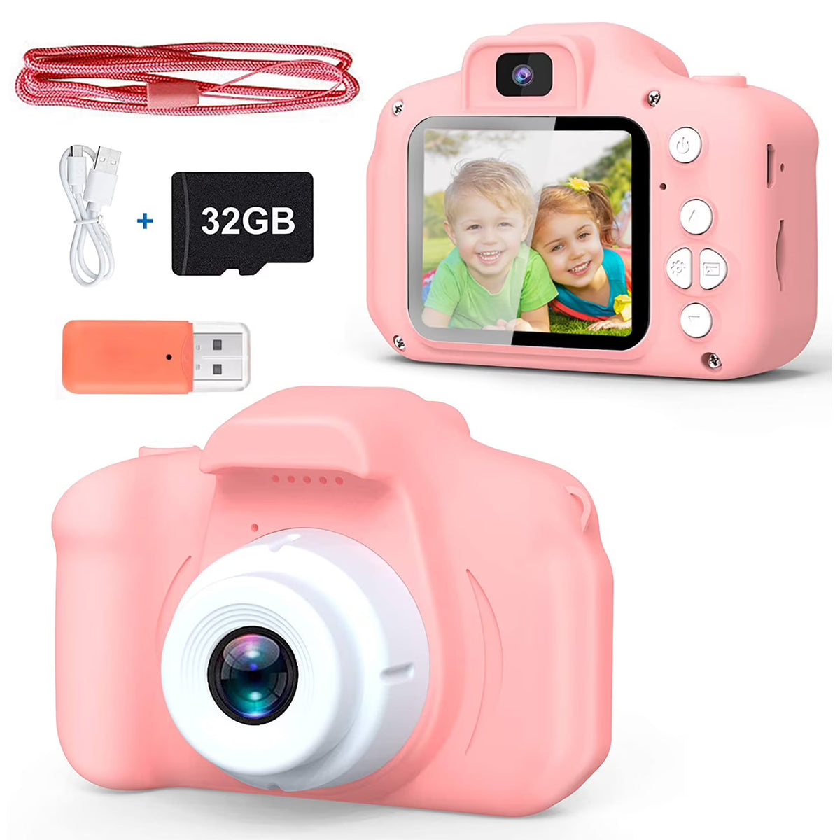 Kids Selfie Camera 1080HD 20MP Digital Camera with 32GB SD Card, Pink G9491
