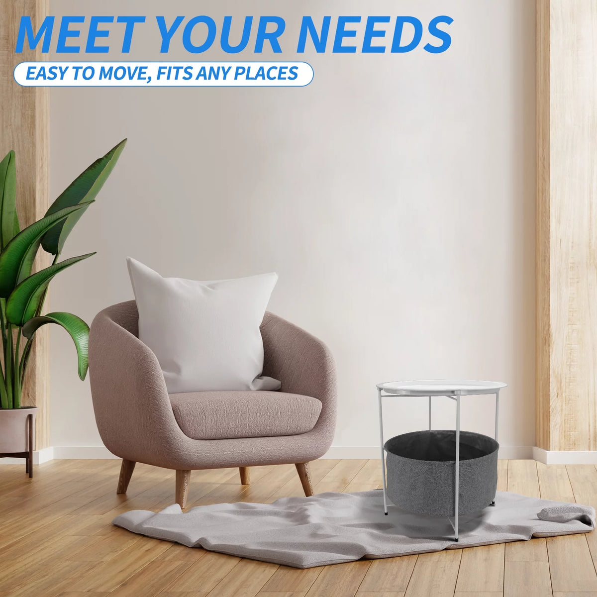Round Metal End Table with Fabric Storage Basket M805616