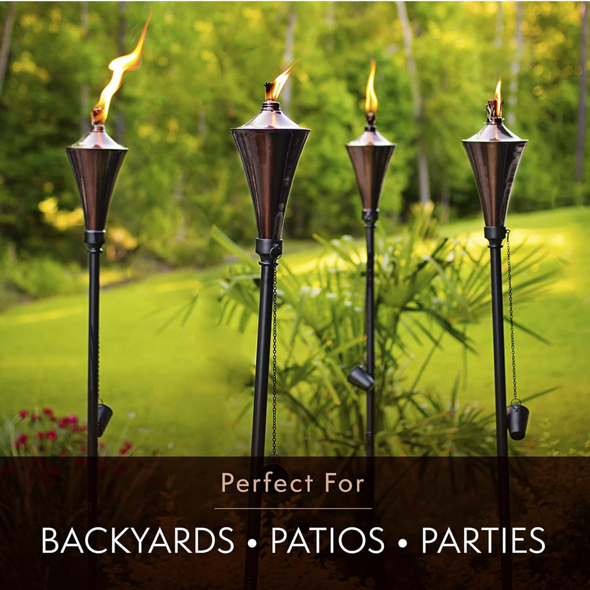 4-in-1 Outdoor Garden Torches with Table Top Stands and Deck Mounts (4-Pack, Caramel) J602