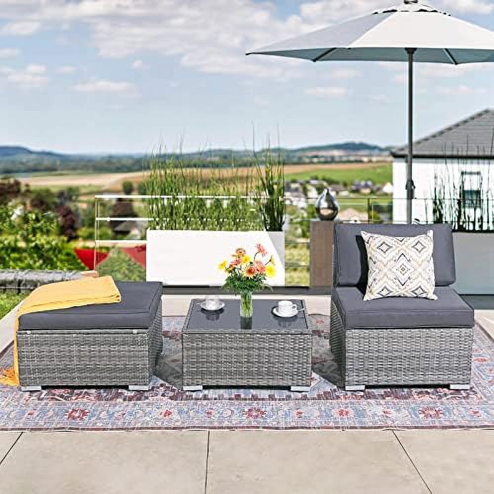 3 Piece PE Wicker Rattan Outdoor Sectional Sofa with Coffee Table N88787