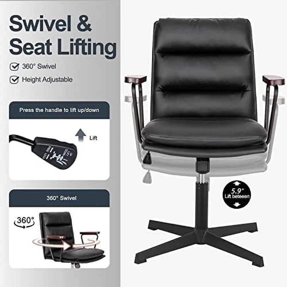 Black PU Padded Criss Cross Office Desk Chair with Wooden Armrests W296240