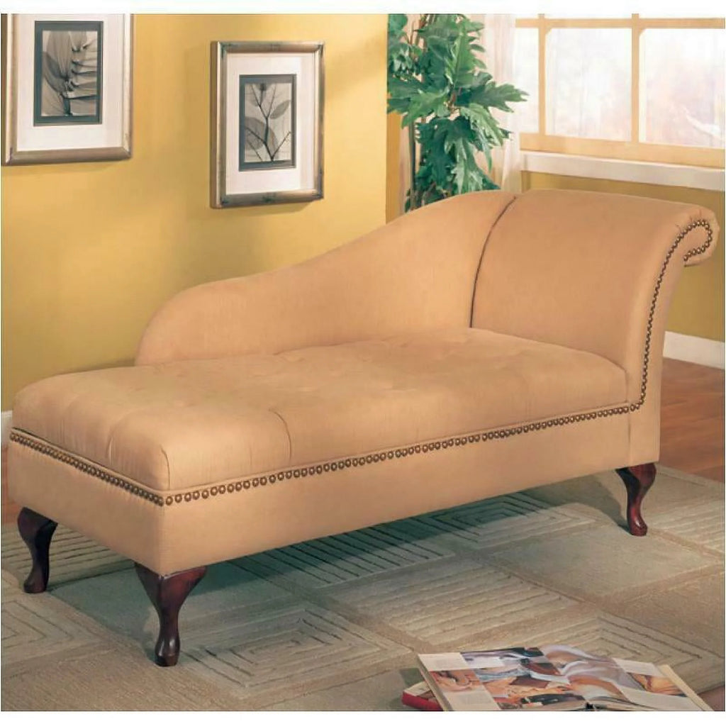 Tan Microfiber Chaise Lounge with Storage X9078