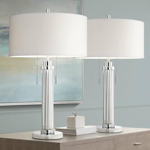 30" Tall Glass Column End Table Lamps Set of 2 J5997