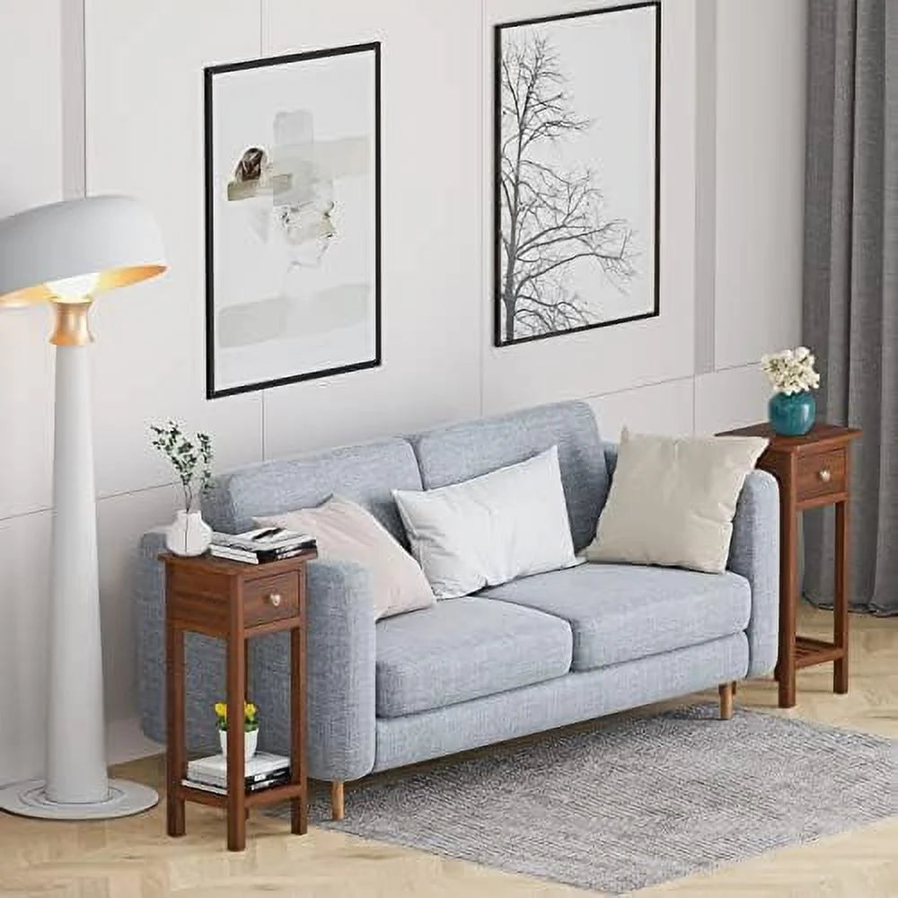 31 Inch Grey Acacia Wood End Table with Drawer D358