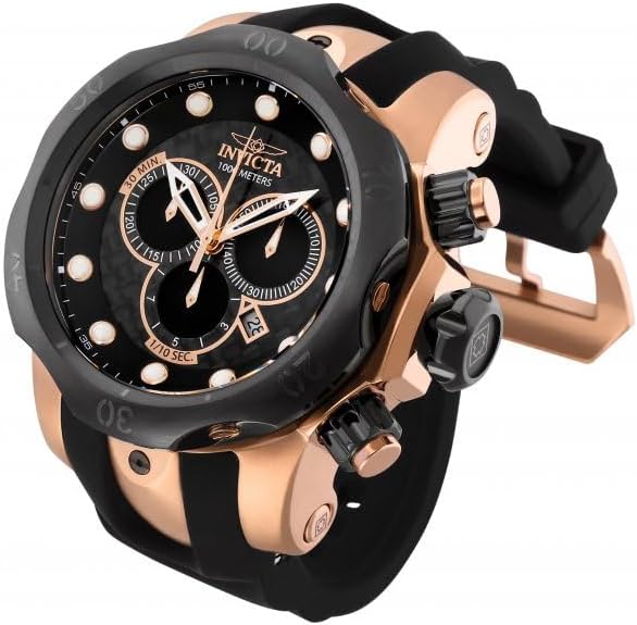 Black Polyurethane Chronograph Watch I43572