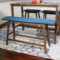 Wooden Counter-Height Dining Bench with Blue Cushion N993833