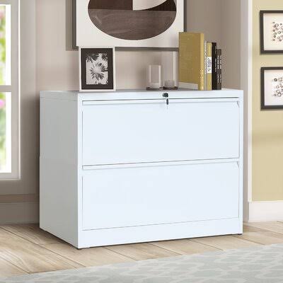 White 2-Drawer Lateral File Cabinet with Lock and Key T1113