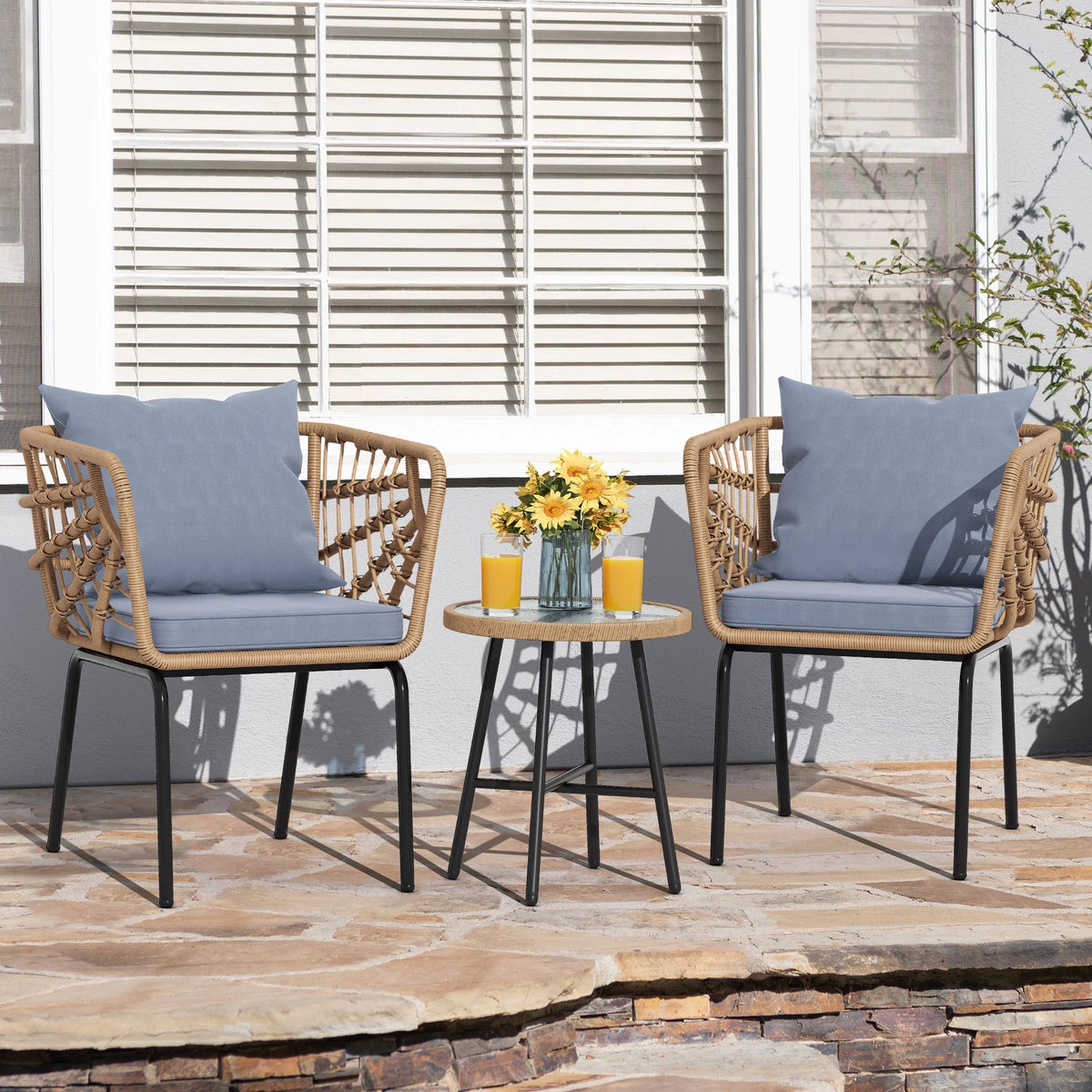 3-Piece Wicker Bistro Set with 2 Chairs and Coffee Table V6303