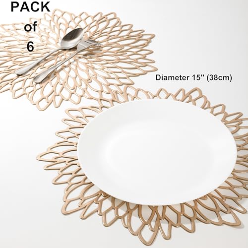 6 Pack Silver Metallic Glitter Vinyl Round Placemats W36008