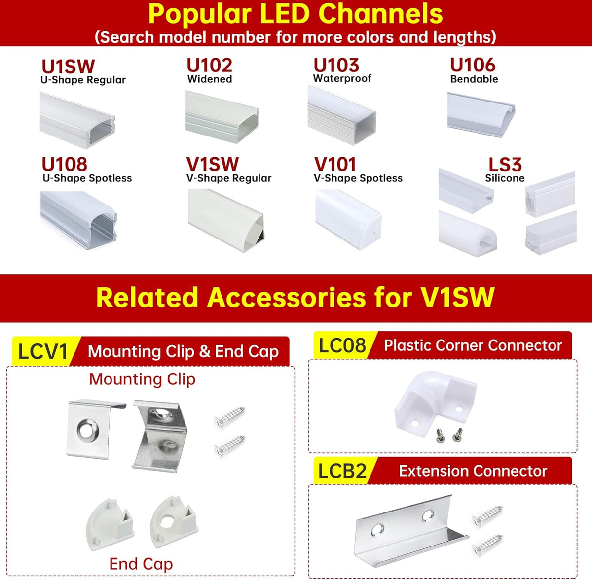 Black LED Channel System with Crystal Smoky Clear Cover Lens, Aluminum Extrusion Profile Strip Tape Lights V-Shape R2360