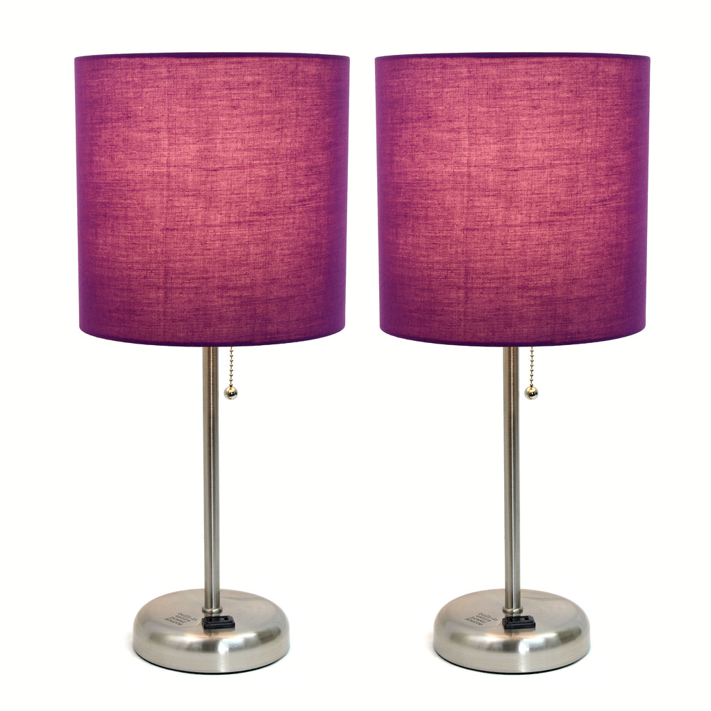 Stick Lamp with Outlet and Fabric Shade Two Pack Set M1548