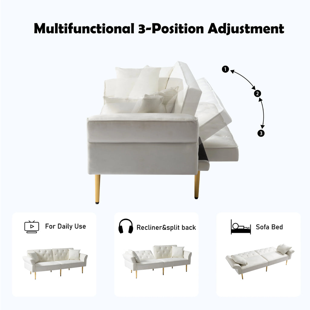 Velvet Futon Sofa Bed with 3 Adjustable Positions N235084