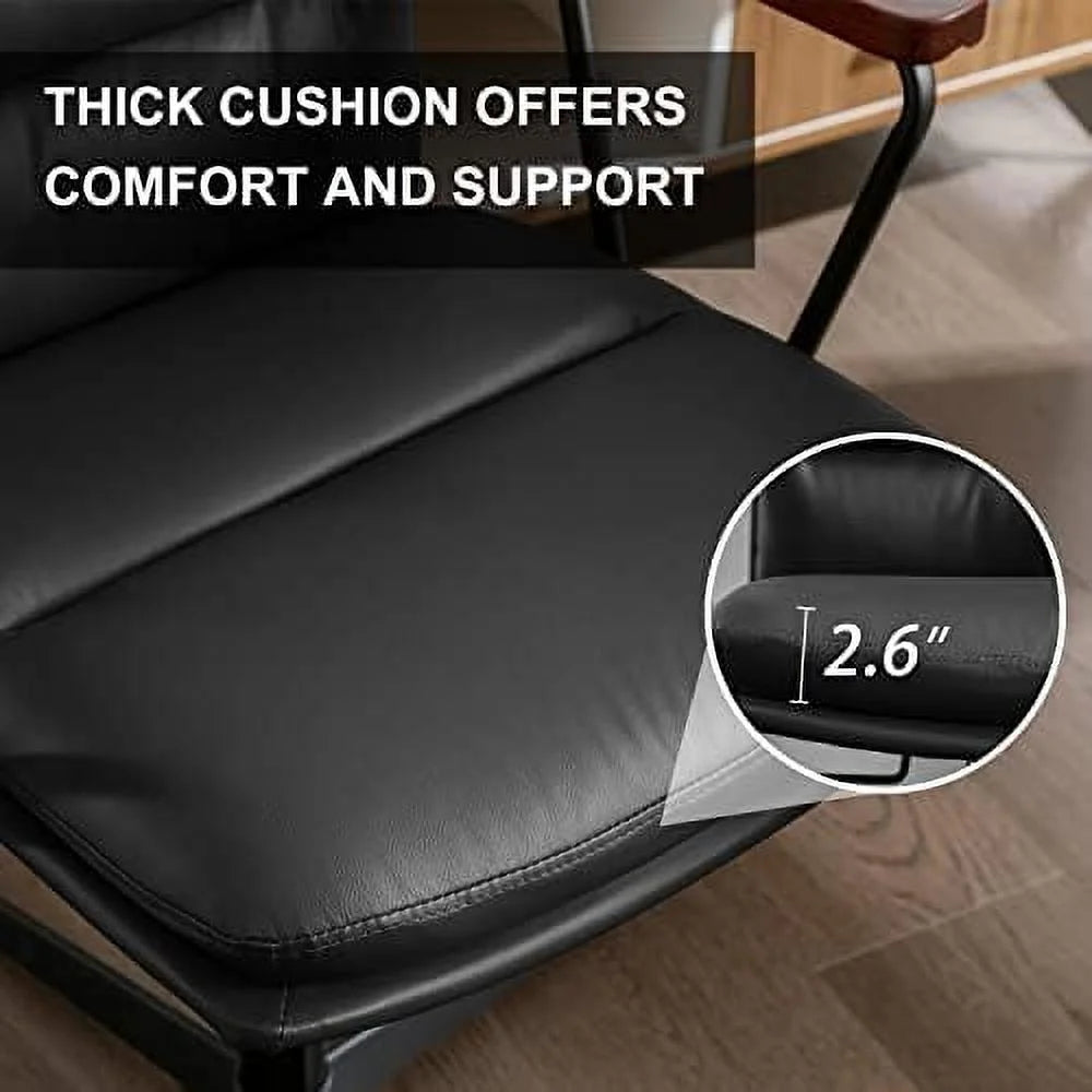 Black PU Padded Criss Cross Office Desk Chair with Wooden Armrests W296240