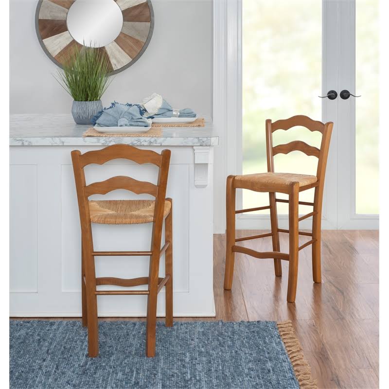 Set of Two Wood Counter Stools in Walnut O140