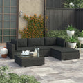 5 Piece Black Poly Rattan Outdoor Sectional Sofa Set with Tea Table and Ottoman D4332