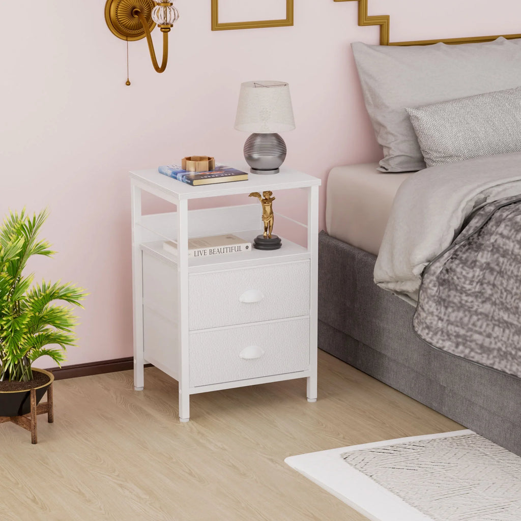 Set of 2 Nightstands with Charging Station and 2 Fabric Drawers I992
