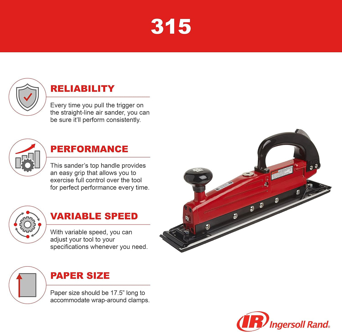 15" Straight Line Air Sander, Twin Piston, 3,000 RPM W377064