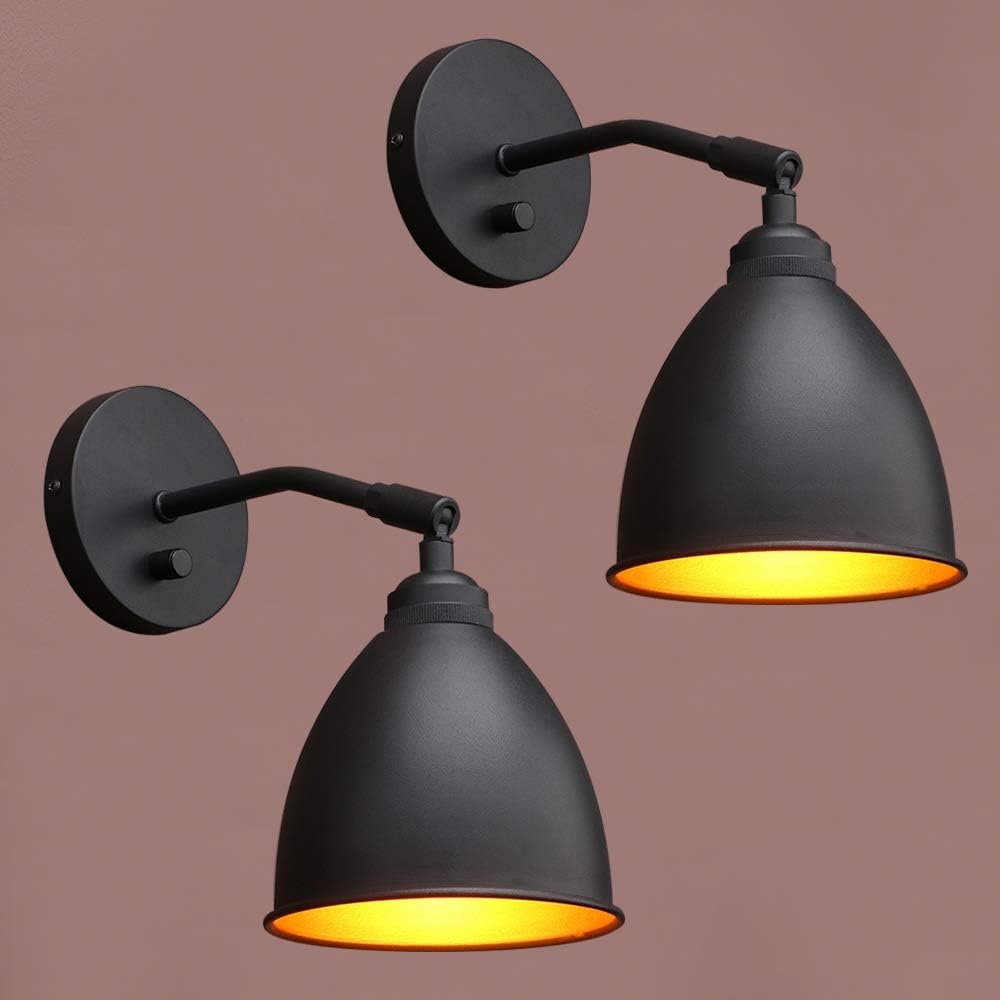 Vintage Wall Sconce 2-Pack Dimmable Industrial Metal Fixture Lamp with Black Metal Shade Z5399