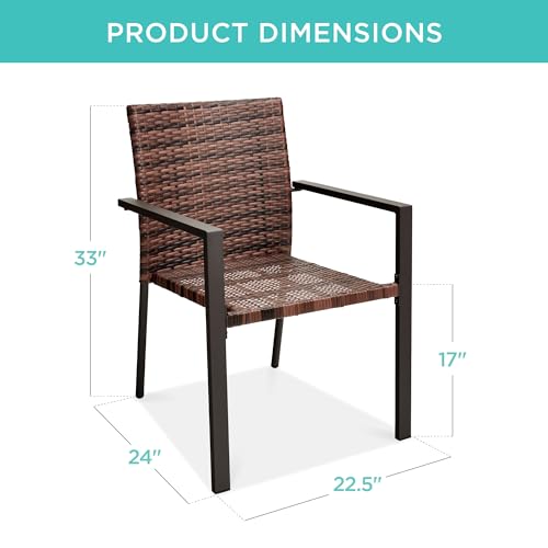 Set of 2 Stackable Outdoor Wicker Dining Armchair with Steel Frame Light Brown E4540