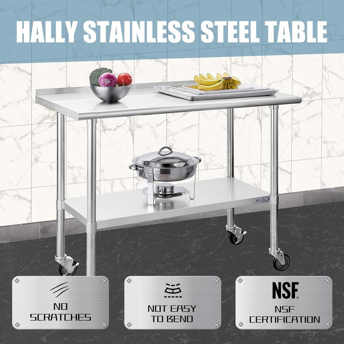 Stainless Steel Table 24 x 48 Inches with Caster Wheels S857510