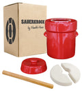 Fermentation Crock with Glazed Weights and Cabbage Tamper, 2 Liter Heirloom Red Water Sealed Jar D408