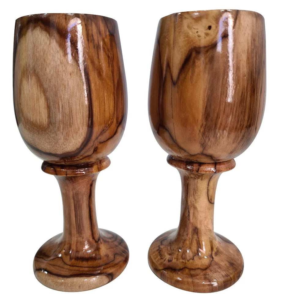 Rustic Dark Brown Wooden Wine Glass Goblet Drinkware Cup Set of 2 M770