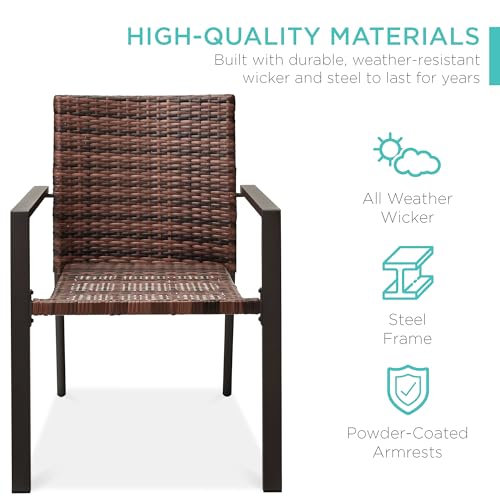 Set of 2 Stackable Outdoor Wicker Dining Armchair with Steel Frame Light Brown E4540