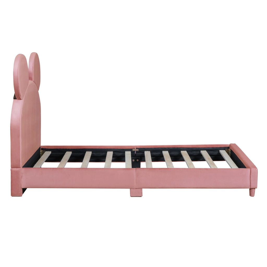 Pink Twin Size Upholstered Platform Bed Frame with Wood Slat Support K158034