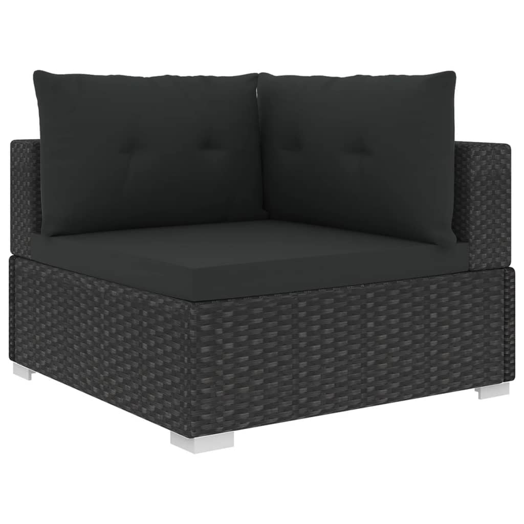 5 Piece Black Poly Rattan Outdoor Sectional Sofa Set with Tea Table and Ottoman D4332