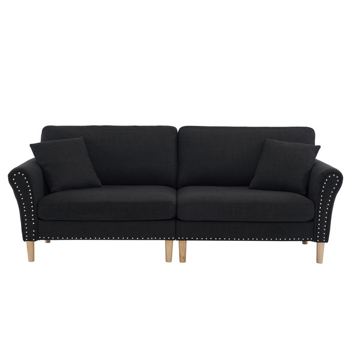 Black Upholstered 2-Seat Loveseat Sofa with 2 Pillows G1550