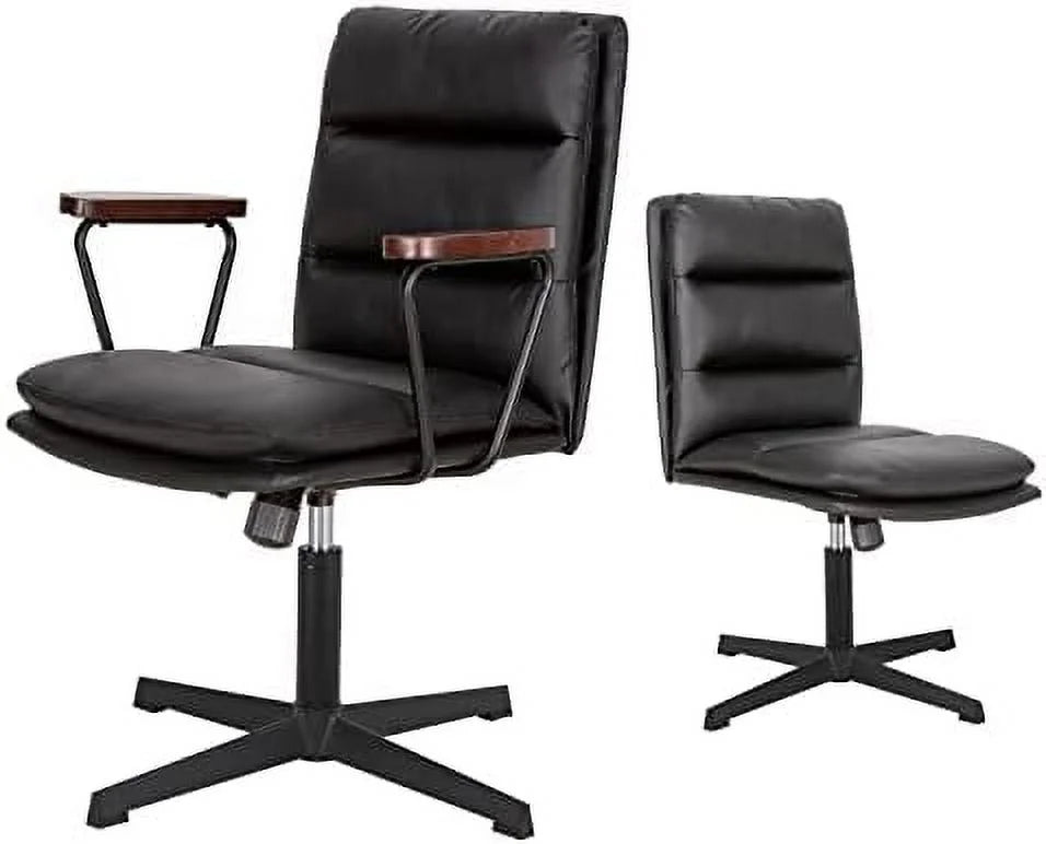Black PU Padded Criss Cross Office Desk Chair with Wooden Armrests W296240